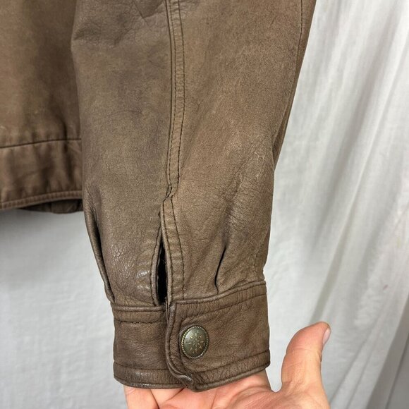 Vintage 90s Leather Bomber Jacket Men L Oversize Aviator Distressed Slouch Baggy - Picture 6 of 16